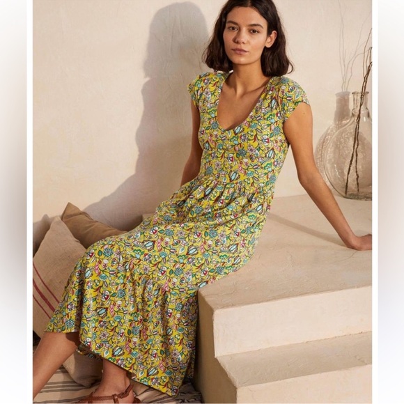 Boden Dresses & Skirts - Boden Voop Cotton Tiered Midi Dress Daffodil Kaleidoscopic Floral 4P Boho